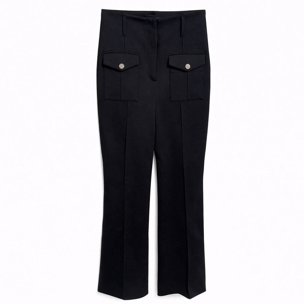 White House Black Market High Rise Flare‎ Pants Black Front Flap Pocket Size 0